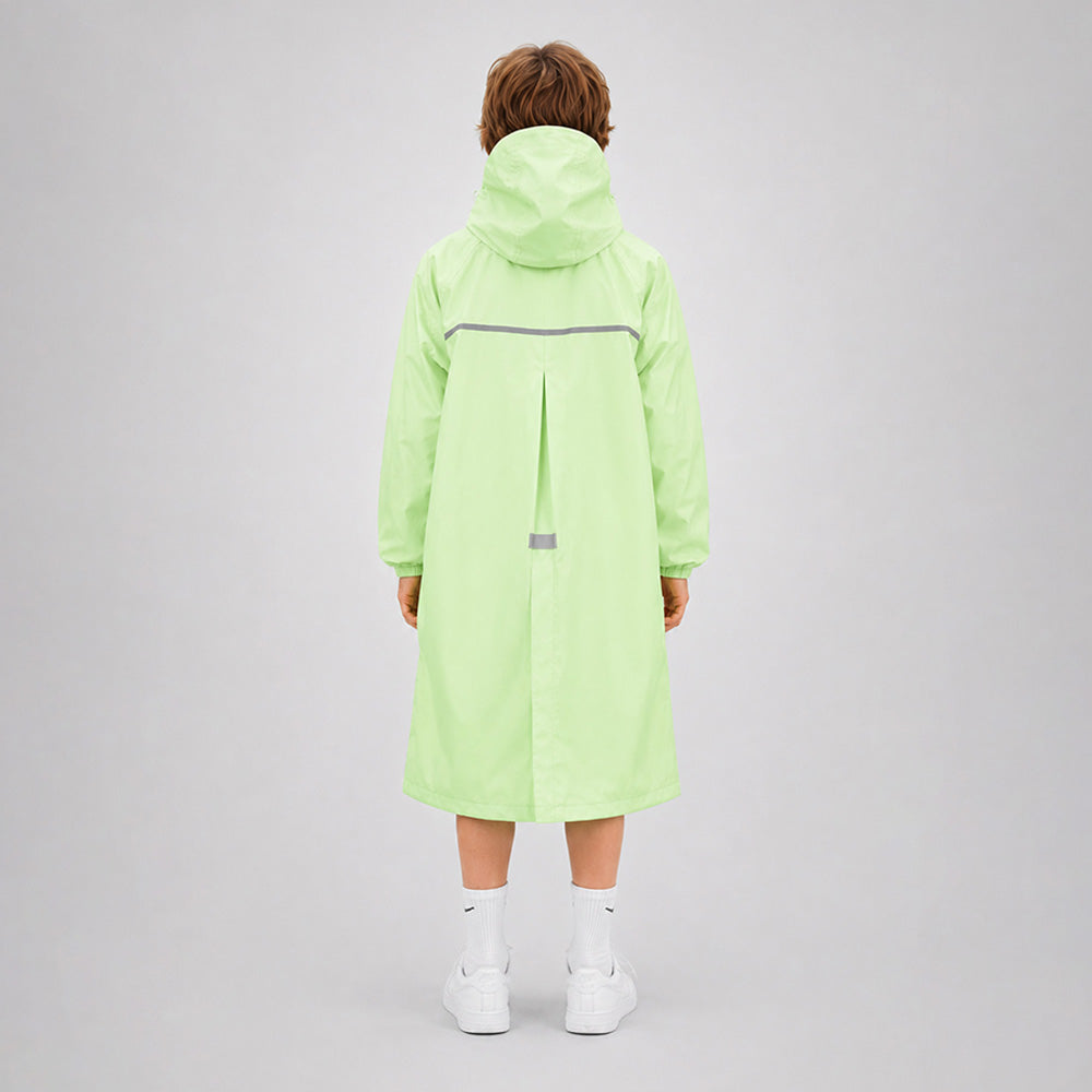 Green Pocket Patch long Length Raincoat for Kids & Teens