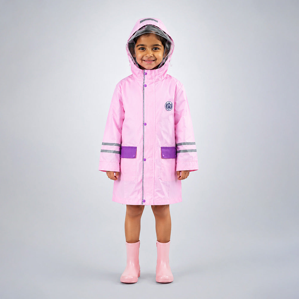 Minimal Pink & Purple Pocket Knee Length Raincoat for Kids & Teens