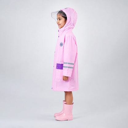 Minimal Pink & Purple Pocket Knee Length Raincoat for Kids & Teens