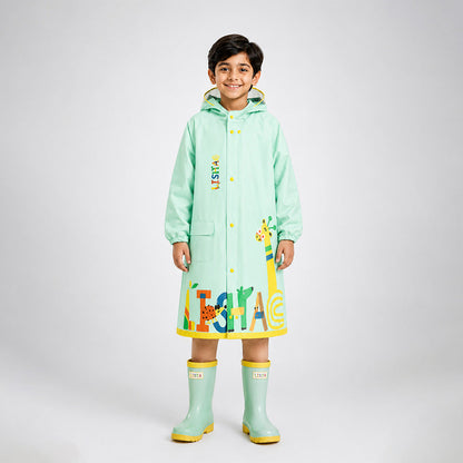 Mint Giraffe Knee Length Raincoat for Kids