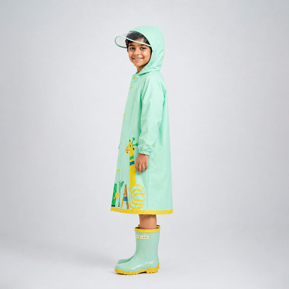 Mint Giraffe Knee Length Raincoat for Kids