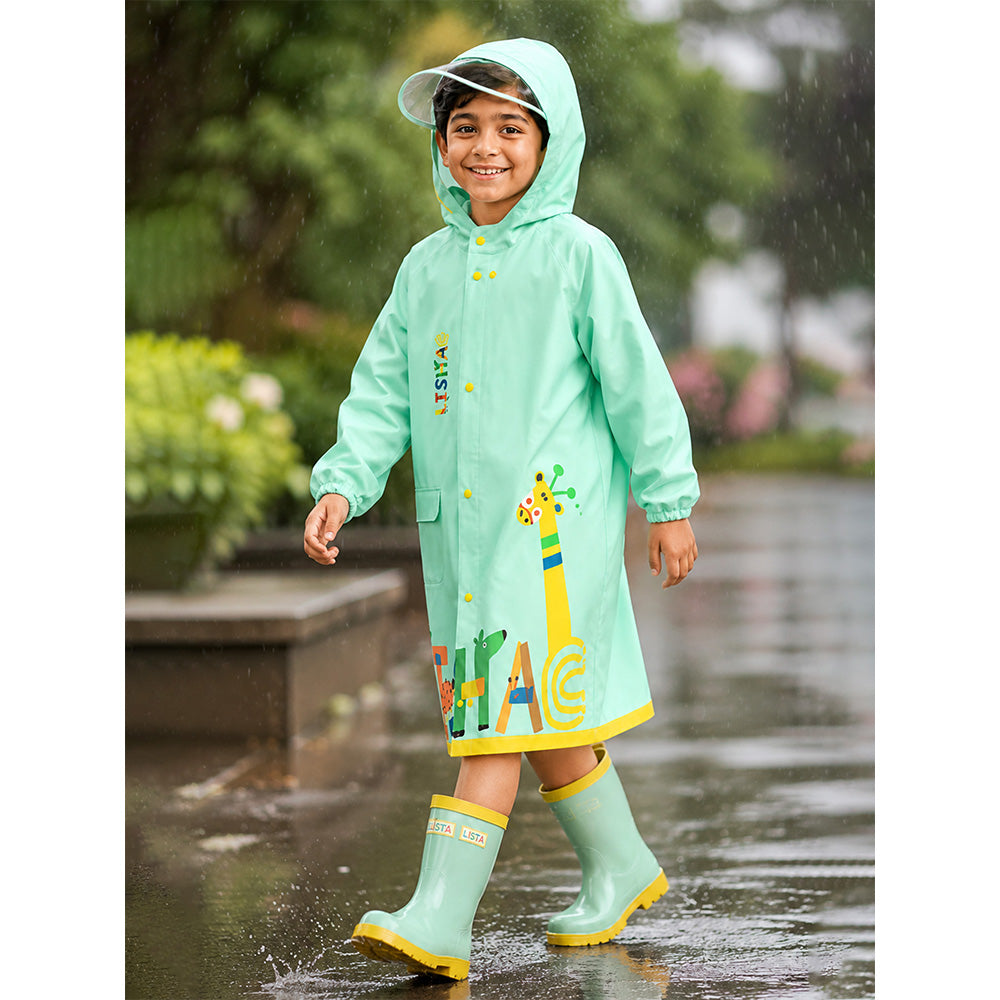 Mint Giraffe Knee Length Raincoat for Kids