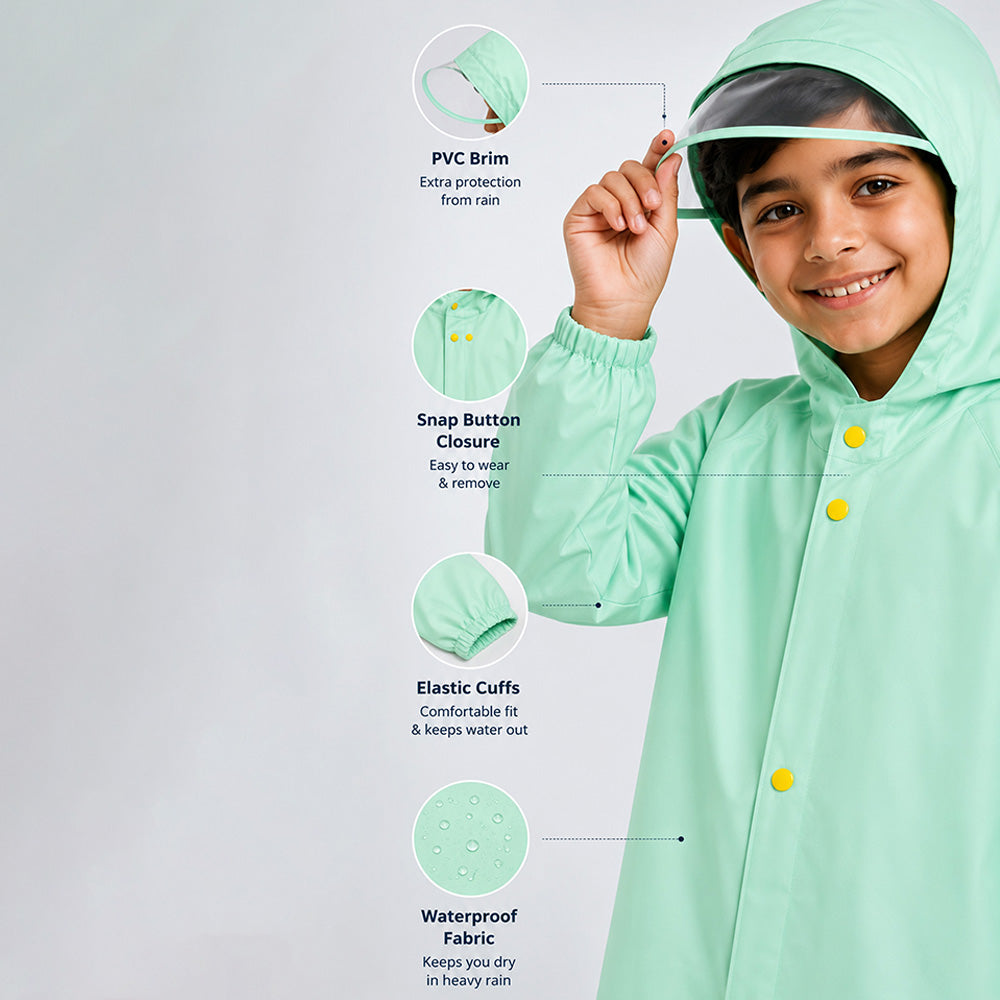 Mint Giraffe Knee Length Raincoat for Kids