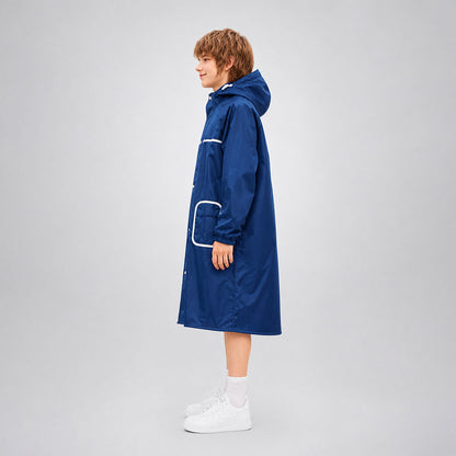 Navy Blue Pocket Patch long Length Raincoat for Kids & Teens
