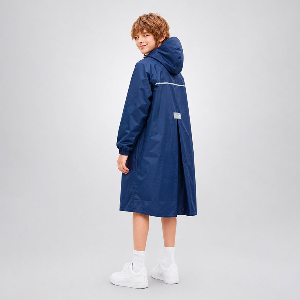 Navy Blue Pocket Patch long Length Raincoat for Kids & Teens