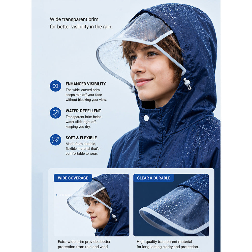 Navy Blue Pocket Patch long Length Raincoat for Kids & Teens