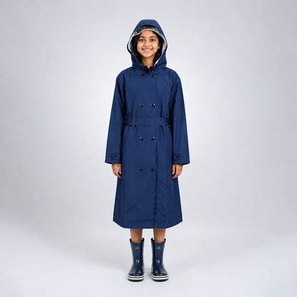 Navy Blue Trench Coat Style Raincoat for Kids & Teens