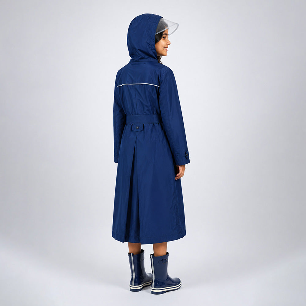 Navy Blue Trench Coat Style Raincoat for Kids & Teens