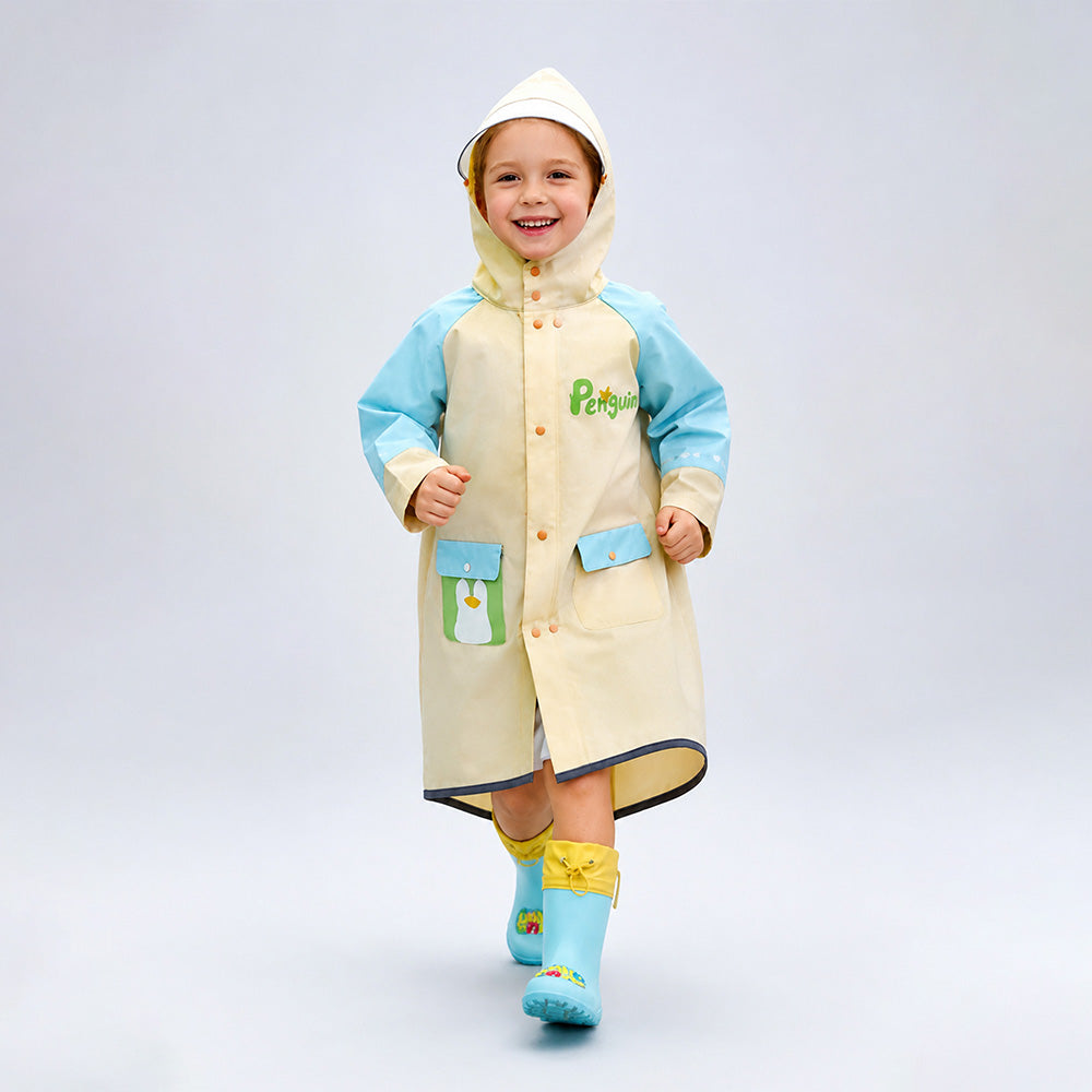 Penguin Pocket Knee-Length Raincoat for Kids