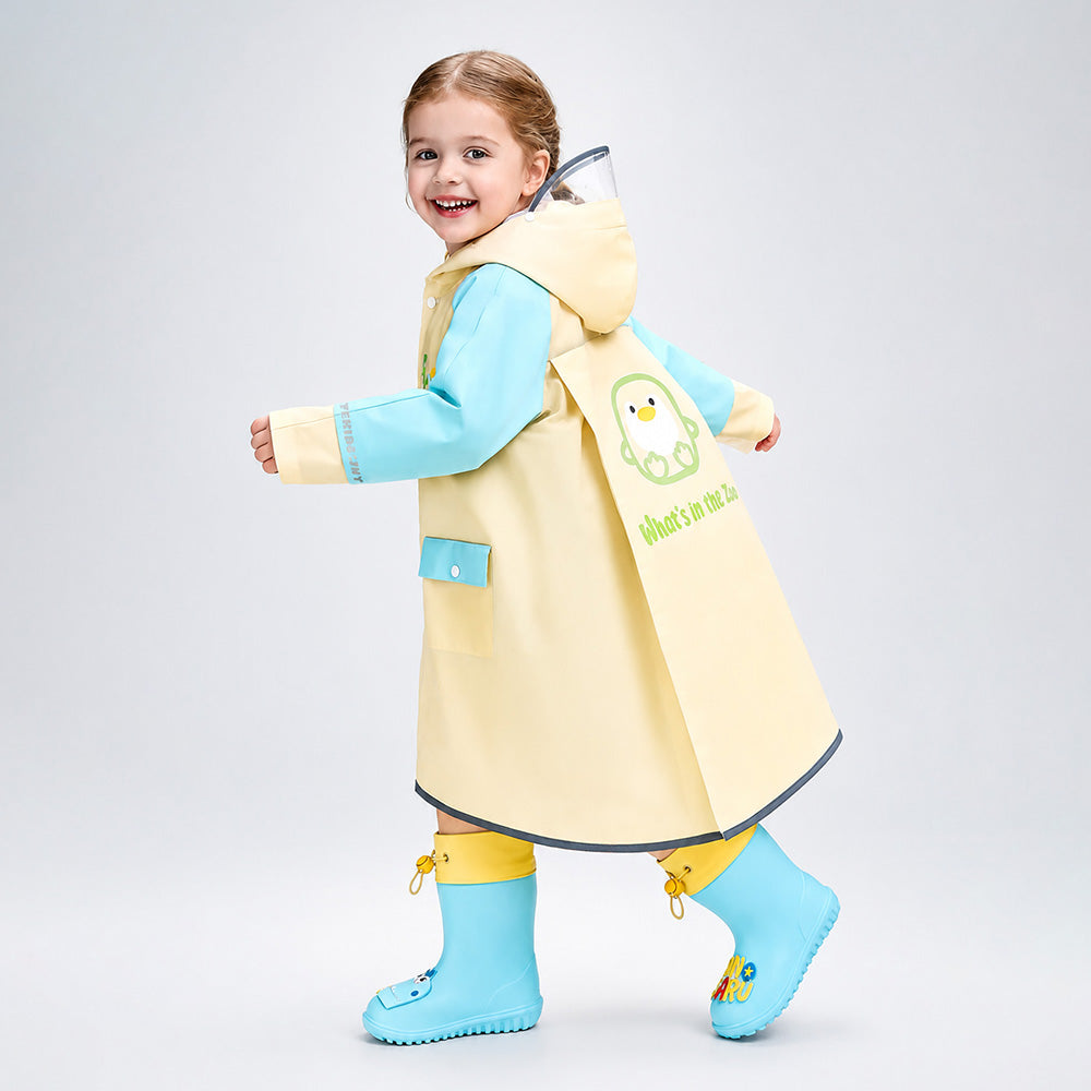 Penguin Pocket Knee-Length Raincoat for Kids