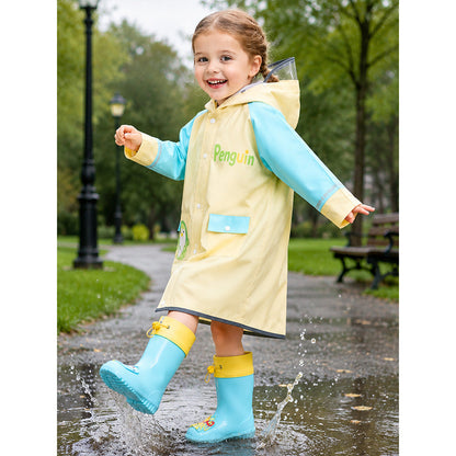 Penguin Pocket Knee-Length Raincoat for Kids