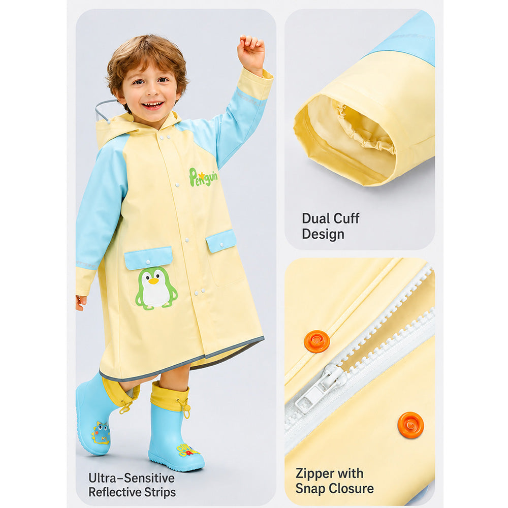 Penguin Pocket Knee-Length Raincoat for Kids