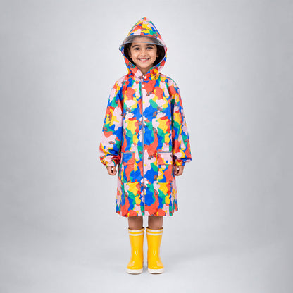 Pink Color Pop Car Print Knee-Length Raincoat for Kids