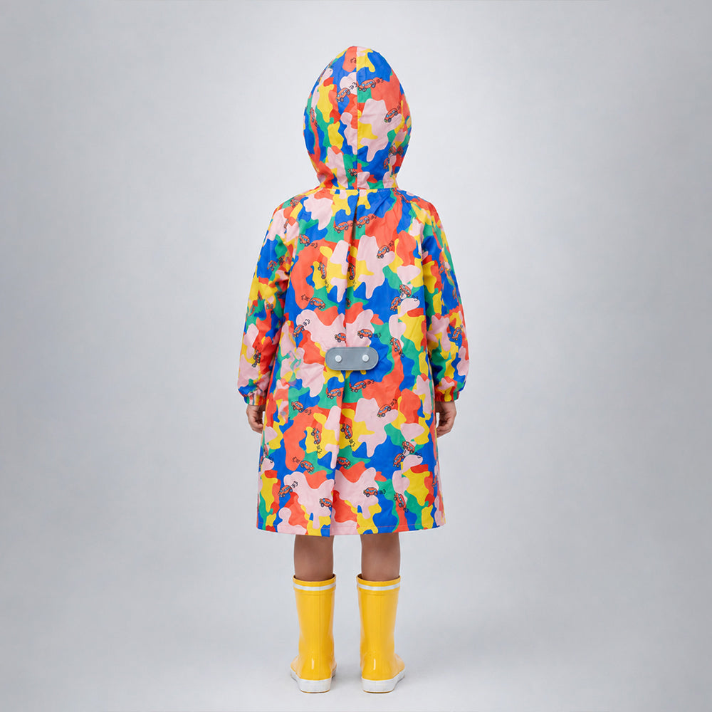 Pink Color Pop Car Print Knee-Length Raincoat for Kids