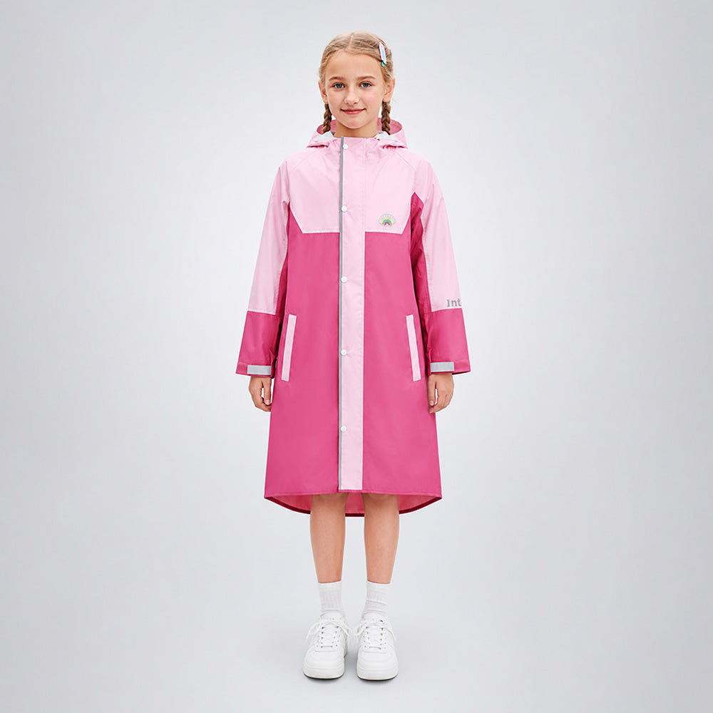 Pink Colour-Block Knee-Length Raincoat for Kids & Teens