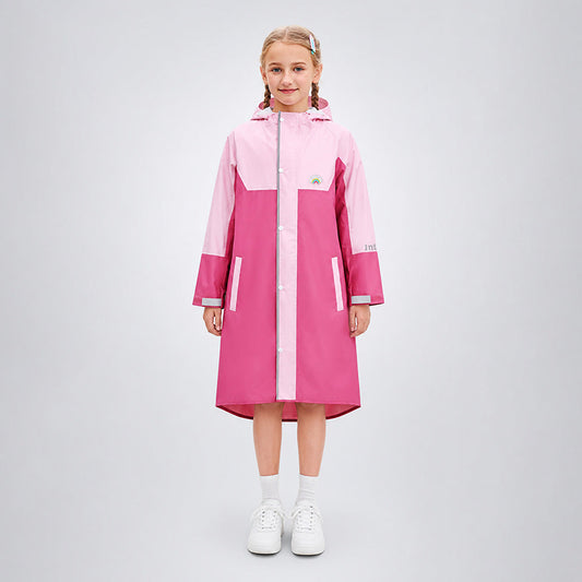 Pink Colour-Block Knee-Length Raincoat for Kids & Teens