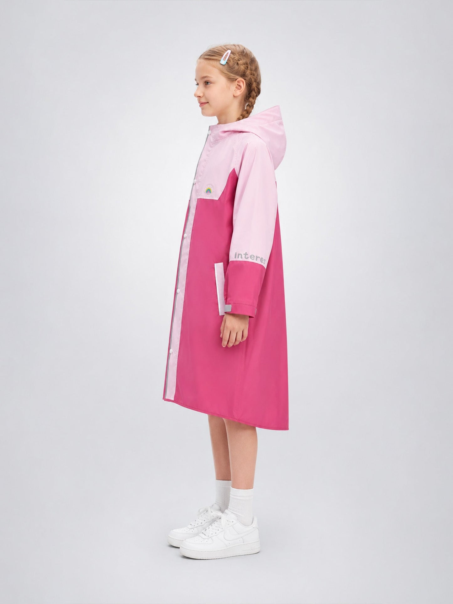 Pink Colour-Block Knee-Length Raincoat for Kids & Teens