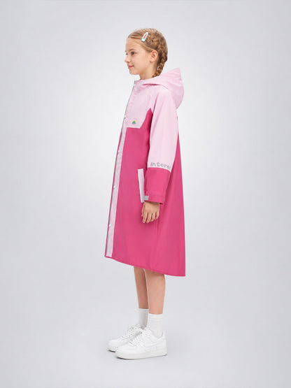 Pink Colour-Block Knee-Length Raincoat for Kids & Teens