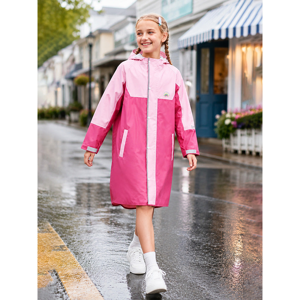 Pink Colour-Block Knee-Length Raincoat for Kids & Teens