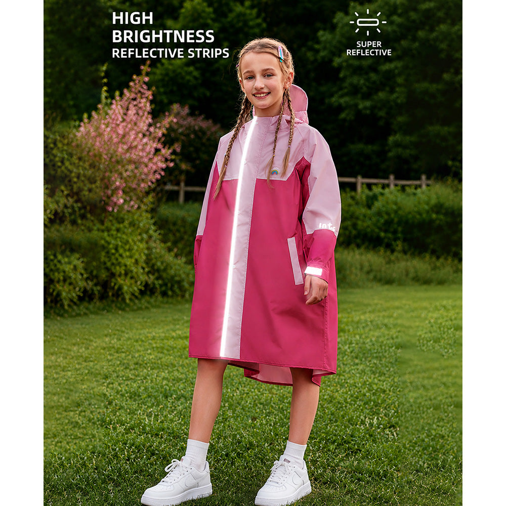 Pink Colour-Block Knee-Length Raincoat for Kids & Teens