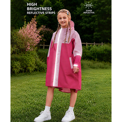 Pink Colour-Block Knee-Length Raincoat for Kids & Teens