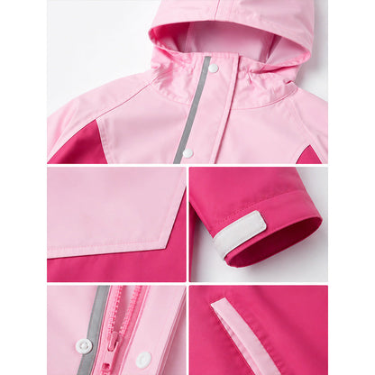 Pink Colour-Block Knee-Length Raincoat for Kids & Teens