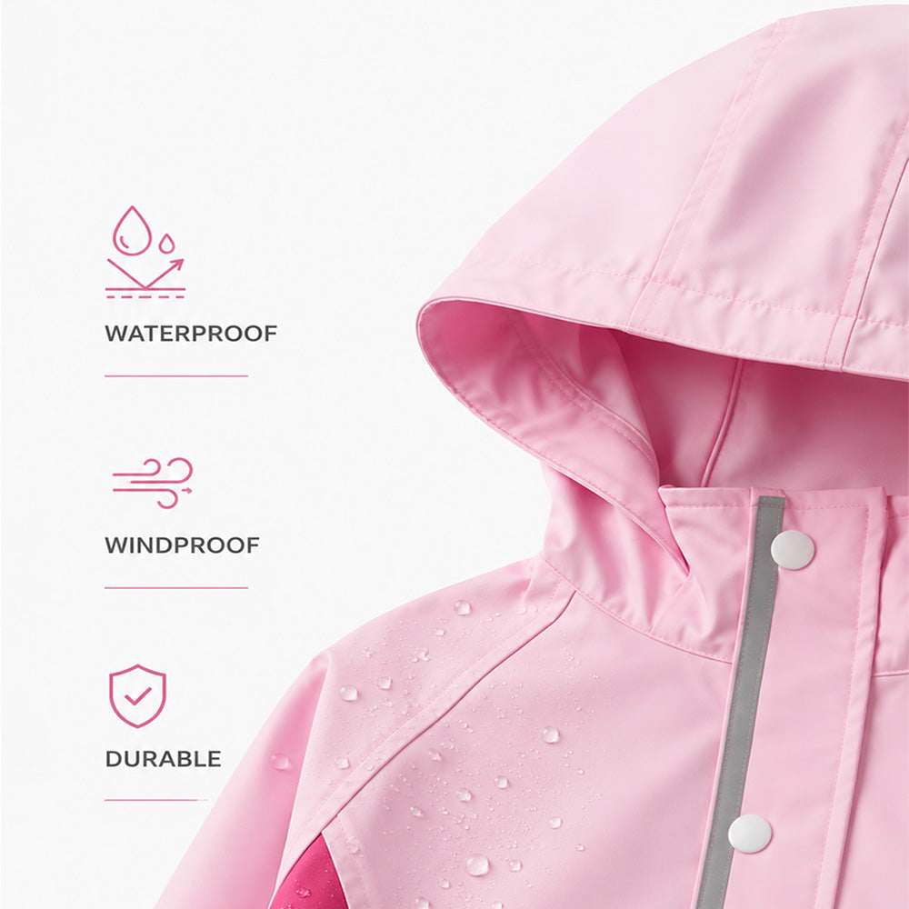 Pink Colour-Block Knee-Length Raincoat for Kids & Teens