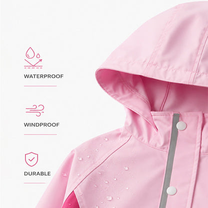 Pink Colour-Block Knee-Length Raincoat for Kids & Teens