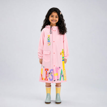 Pink Giraffe Knee Length Raincoat for Kids