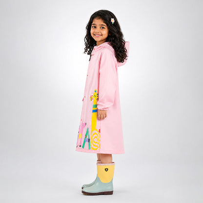 Pink Giraffe Knee Length Raincoat for Kids