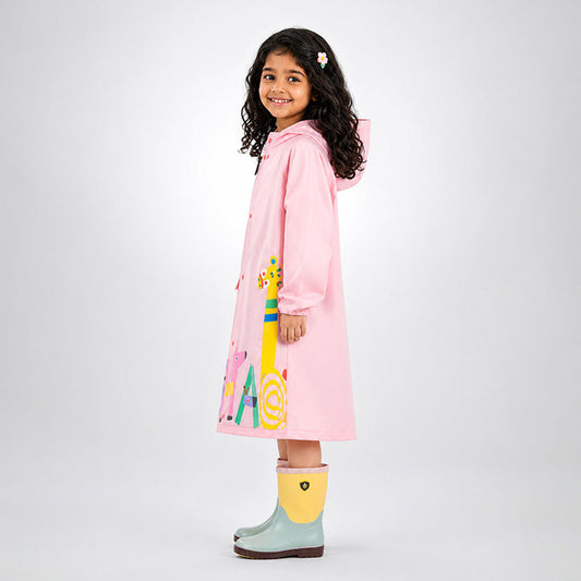 Pink Giraffe Knee Length Raincoat for Kids