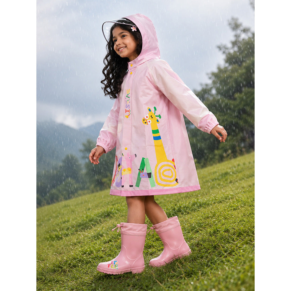 Pink Giraffe Knee Length Raincoat for Kids