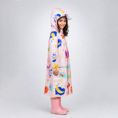 Pink Sunshine Doodle Knee-Length Raincoat for Kids