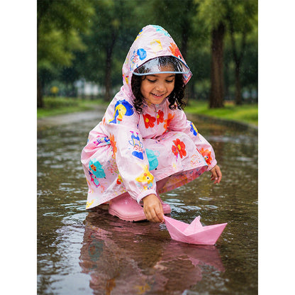 Pink Sunshine Doodle Knee-Length Raincoat for Kids