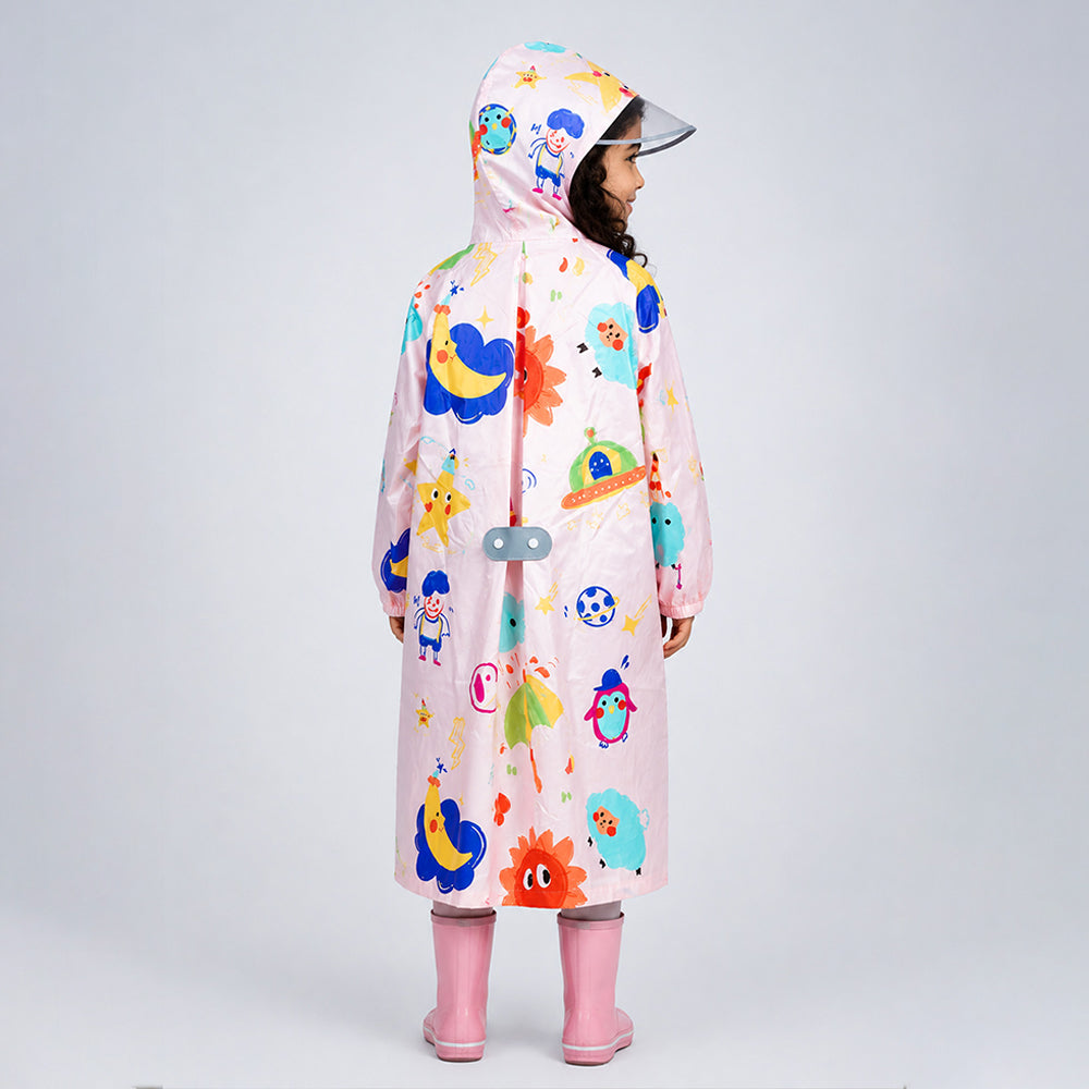 Pink Sunshine Doodle Knee-Length Raincoat for Kids