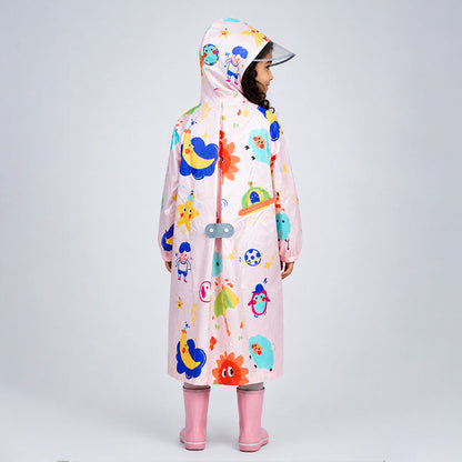 Pink Sunshine Doodle Knee-Length Raincoat for Kids
