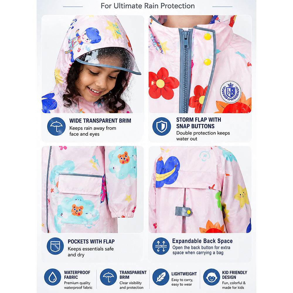 Pink Sunshine Doodle Knee-Length Raincoat for Kids