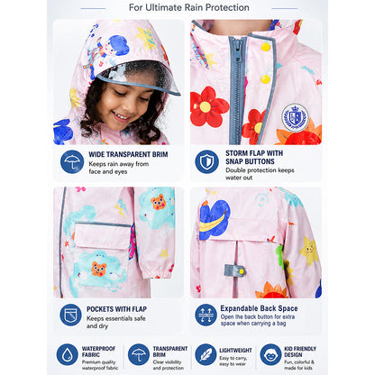 Pink Sunshine Doodle Knee-Length Raincoat for Kids
