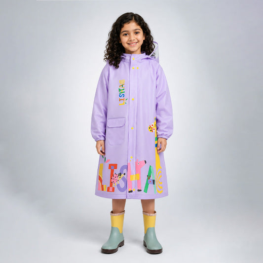Purple Giraffe Knee Length Raincoat for Kids