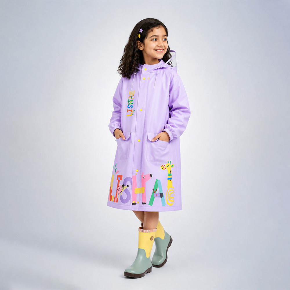 Purple Giraffe Knee Length Raincoat for Kids