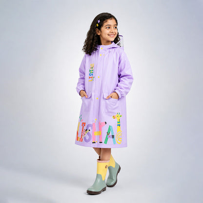 Purple Giraffe Knee Length Raincoat for Kids