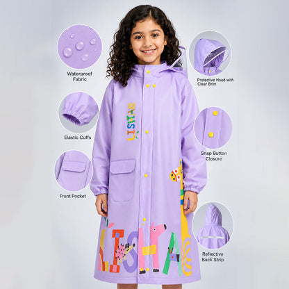 Purple Giraffe Knee Length Raincoat for Kids