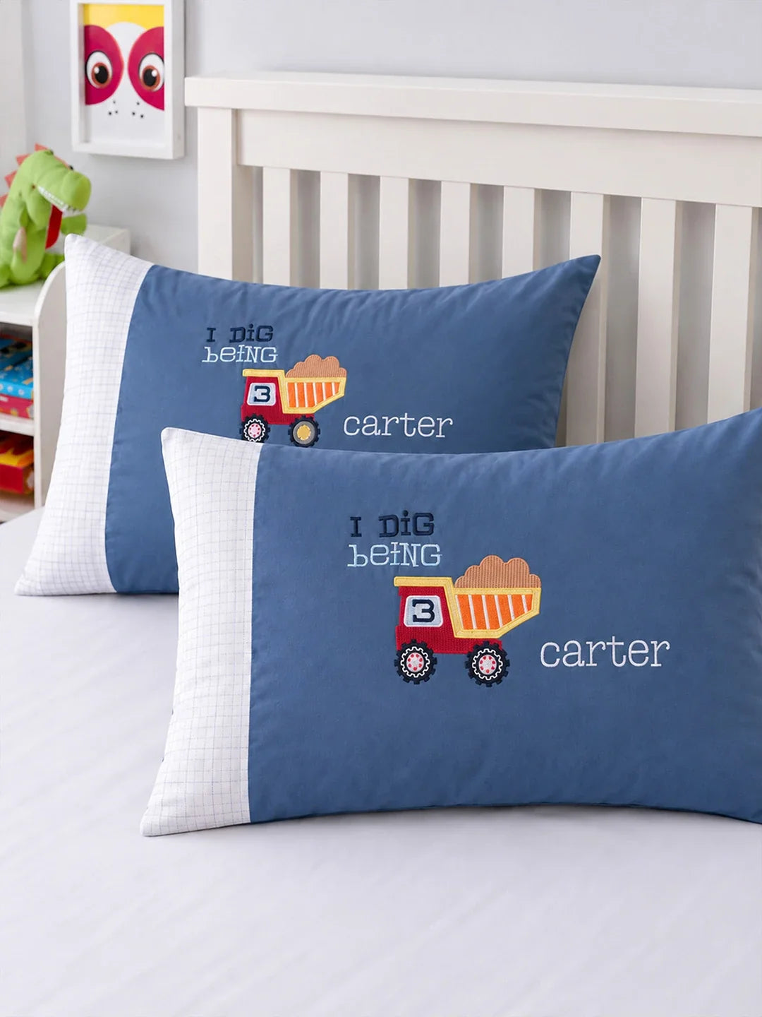 4 Pcs Red Tractor Theme Embroidered King Size Bedding Set