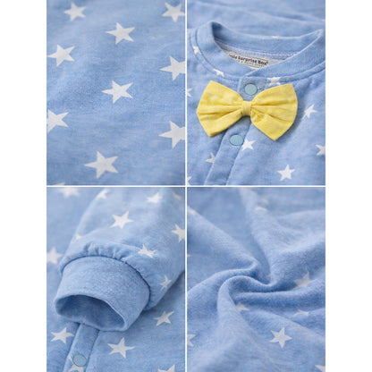 Blue Star Print with Yellow Bow Winter Full-Sleeve Jumpsuit Romper