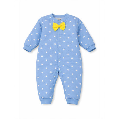 Blue Star Print with Yellow Bow Winter Full-Sleeve Jumpsuit Romper