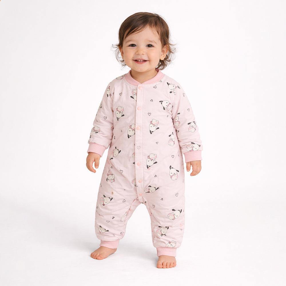 Pink Bunny and Hearts Full-Sleeve Jumpsuit Romper