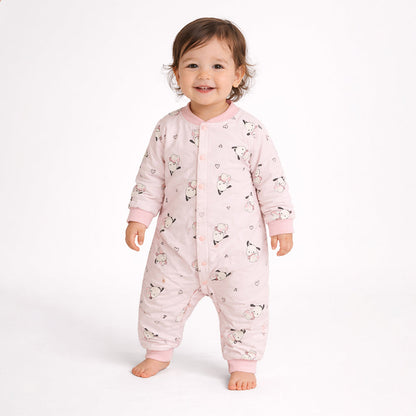 Pink Bunny and Hearts Full-Sleeve Jumpsuit Romper