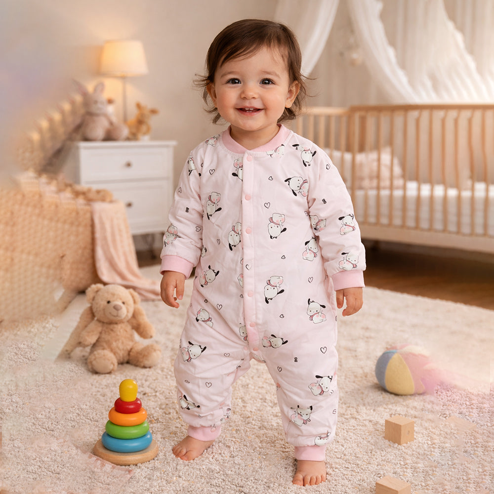 Pink Bunny and Hearts Full-Sleeve Jumpsuit Romper
