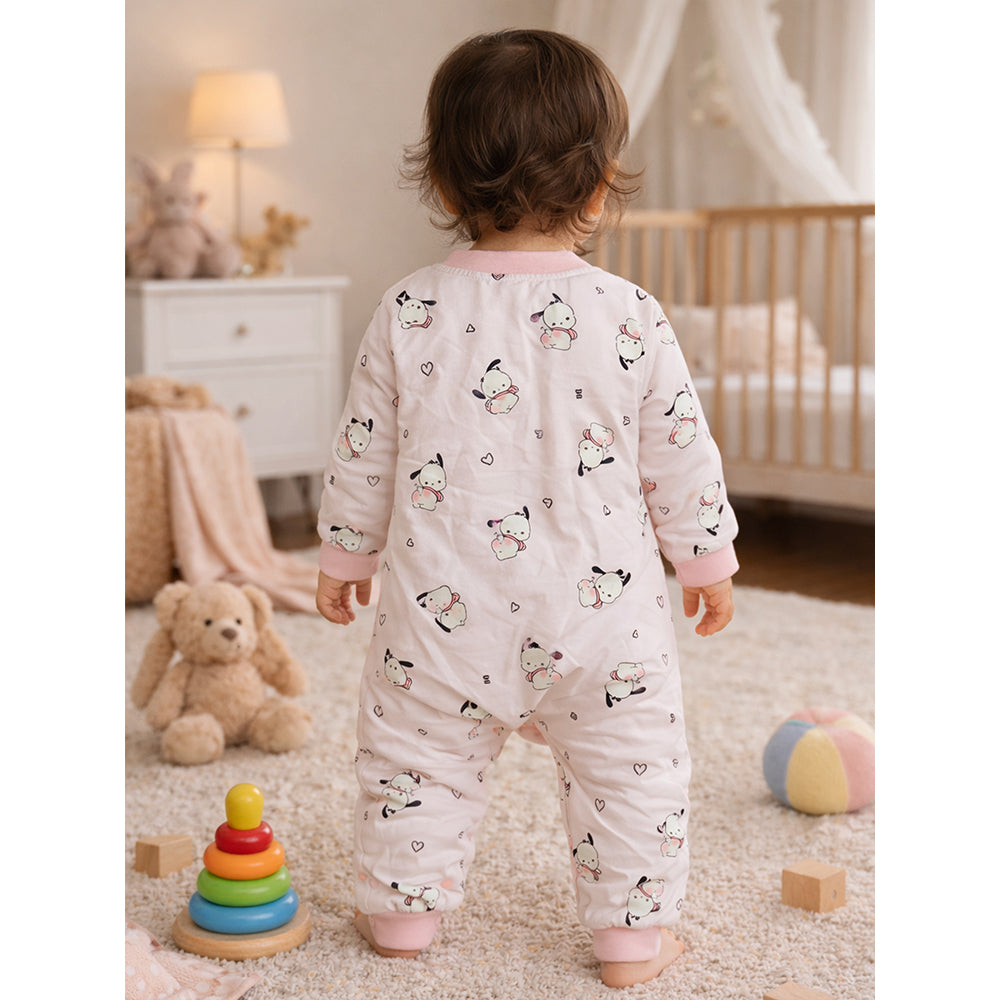 Pink Bunny and Hearts Full-Sleeve Jumpsuit Romper