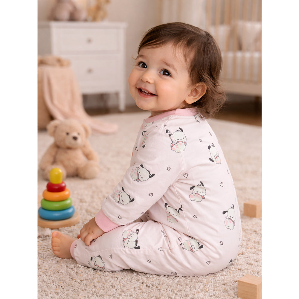 Pink Bunny and Hearts Full-Sleeve Jumpsuit Romper